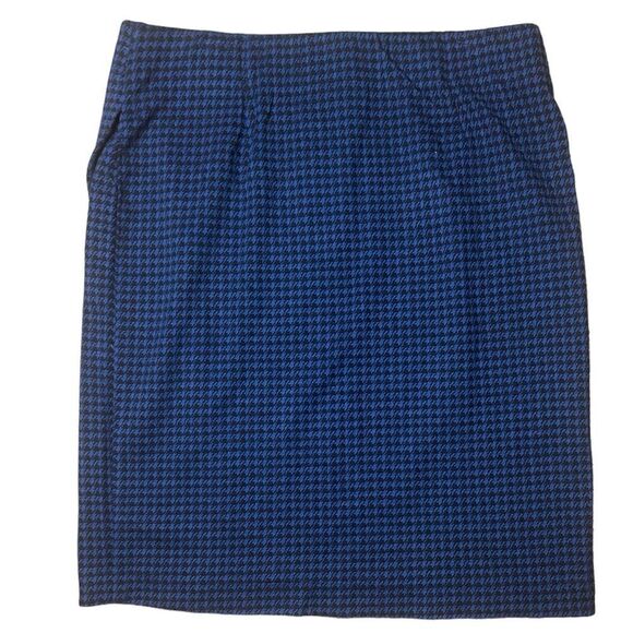 J. Jill Ponte Black Blue Houndstooth Faux Wrap Pull On Pencil Skirt Sz Med Tall - Picture 4 of 6